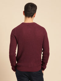 Mr Bowerbird Men Maroon Tailored Fit Solid Pullover