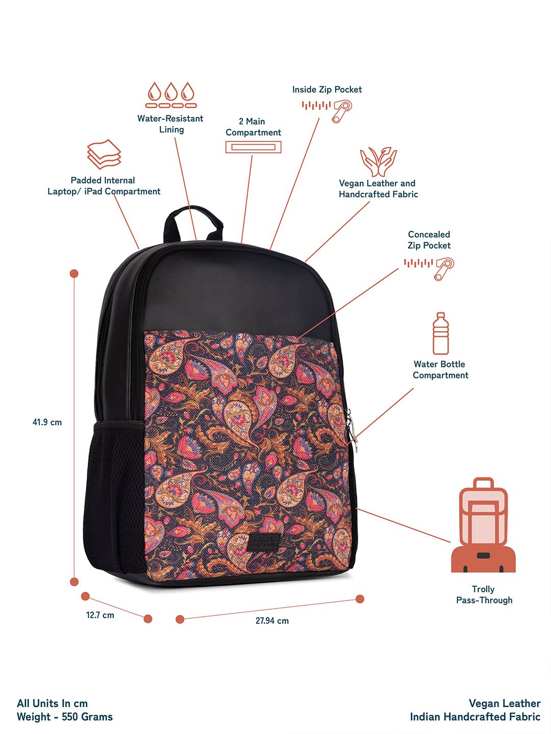 ZOUK Printed Backpack With Compression Straps