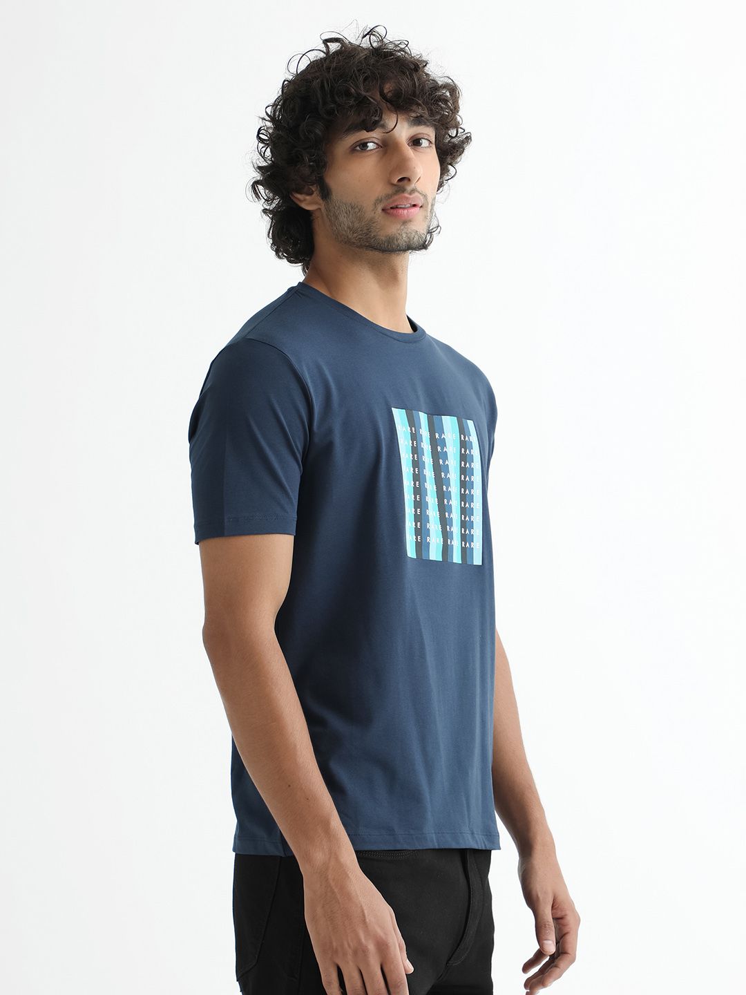 RARE RABBIT Men Acai Graphic Printed Slim Fit Cotton T-Shirt