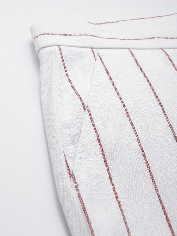 Mr Bowerbird Men Cotton Flax Liberal Fit Striped Trousers