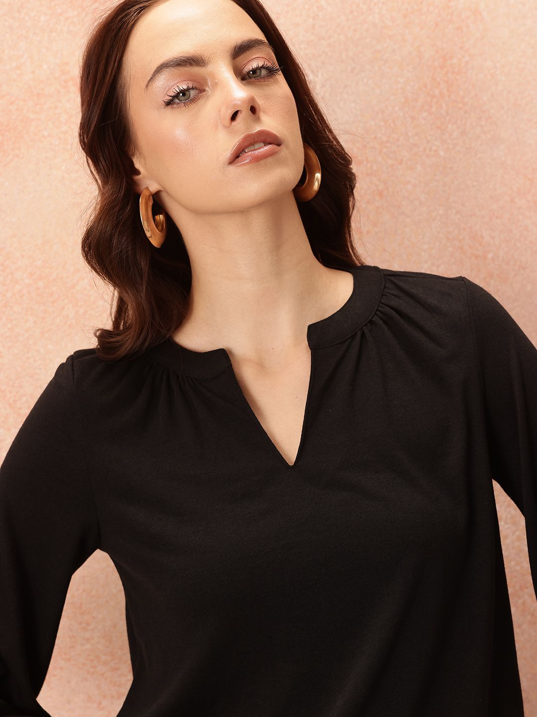 all about you Mandarin Collar Puff Sleeve Top