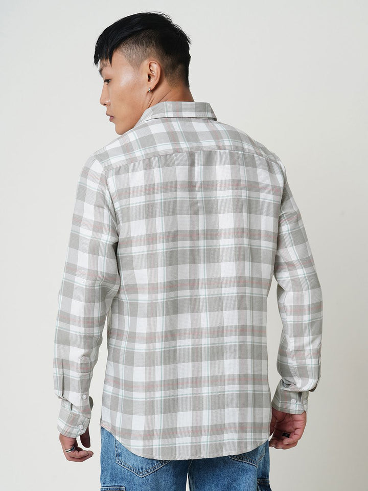 VASTRADO Men Classic Spread Collar Checked Cotton Slim Fit Casual Shirt