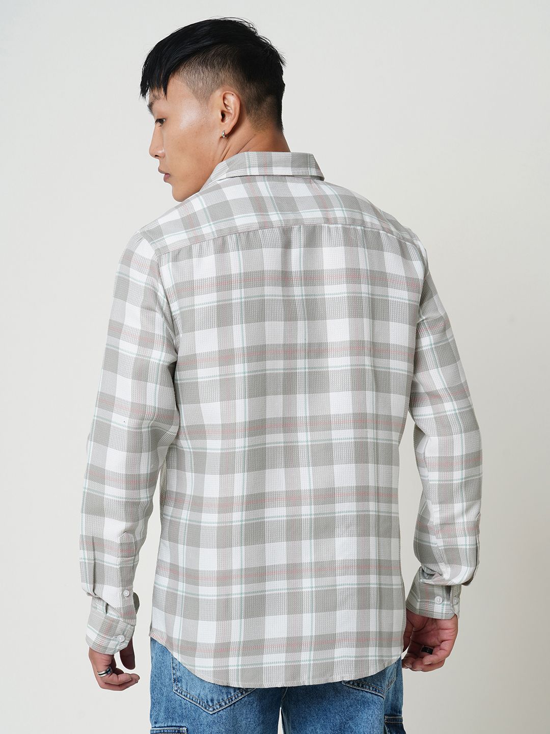 VASTRADO Men Classic Spread Collar Checked Cotton Slim Fit Casual Shirt