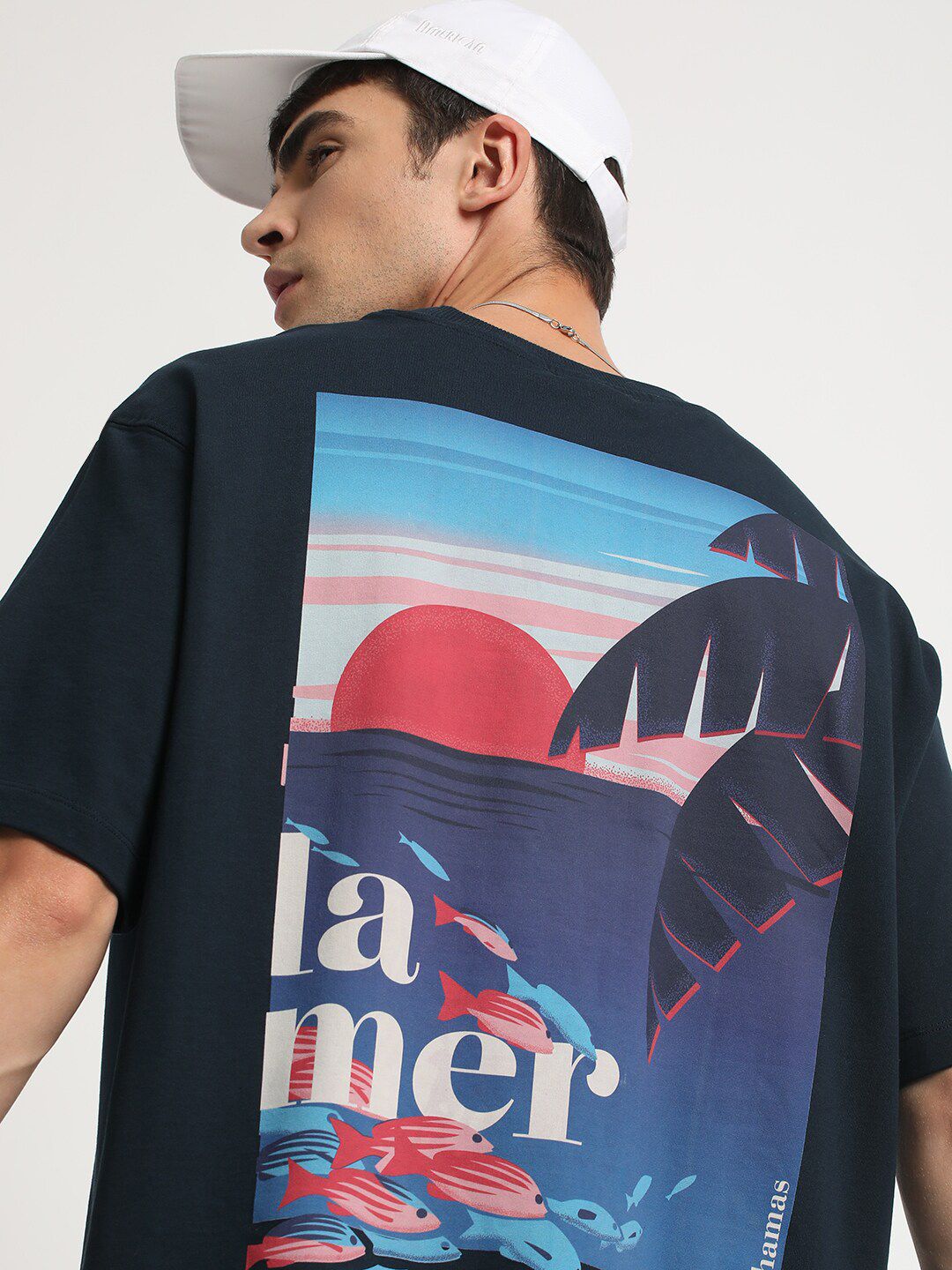 THE BEAR HOUSE Graphic Printed Round Neck Oversized Cotton T-shirt