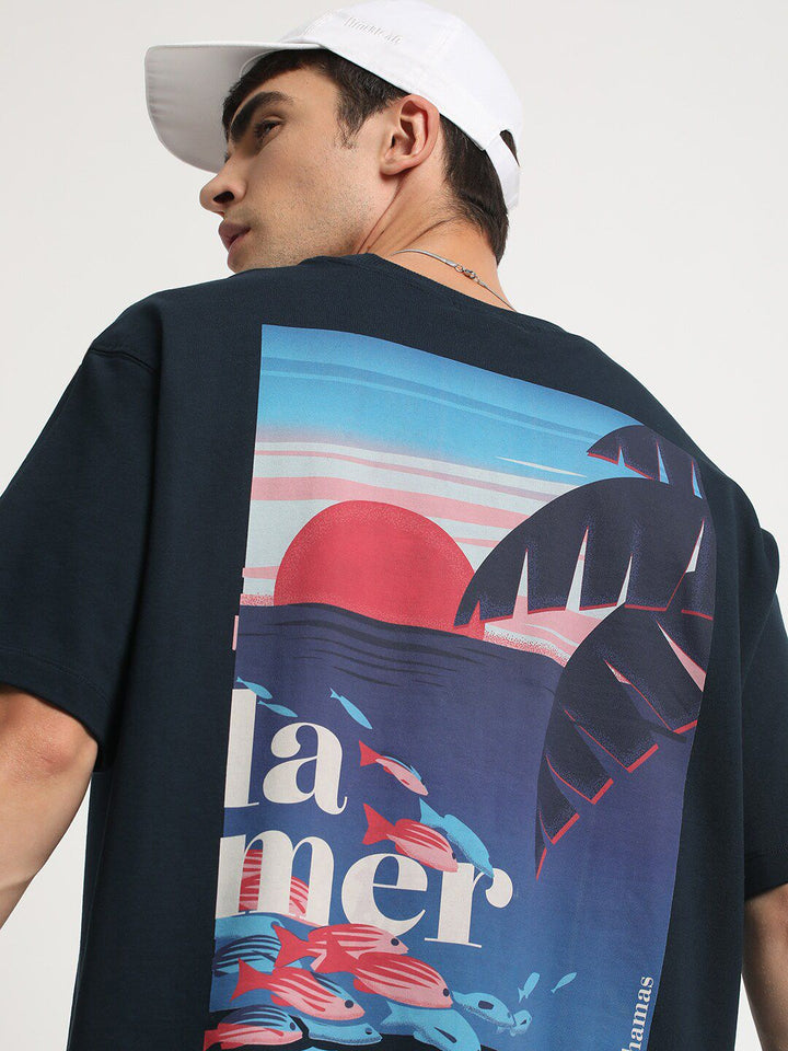 THE BEAR HOUSE Graphic Printed Round Neck Oversized Cotton T-shirt