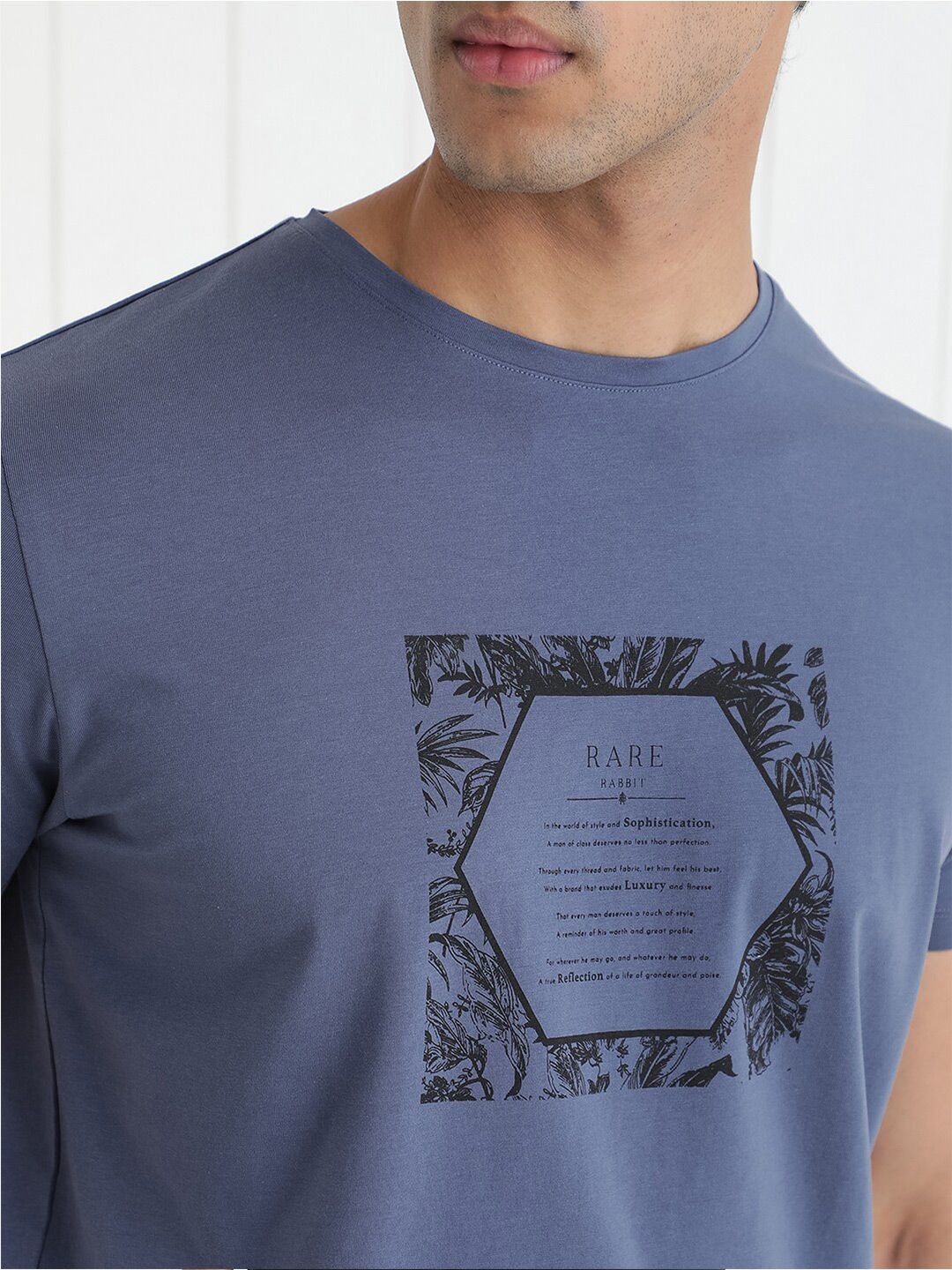 RARE RABBIT Men Creswen Round Neck Graphic Printed Slim Fit Cotton T-Shirt