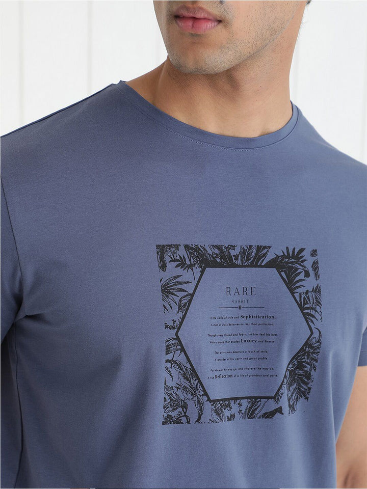 RARE RABBIT Men Creswen Round Neck Graphic Printed Slim Fit Cotton T-Shirt