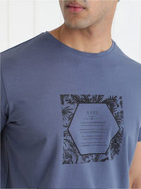 RARE RABBIT Men Creswen Round Neck Graphic Printed Slim Fit Cotton T-Shirt