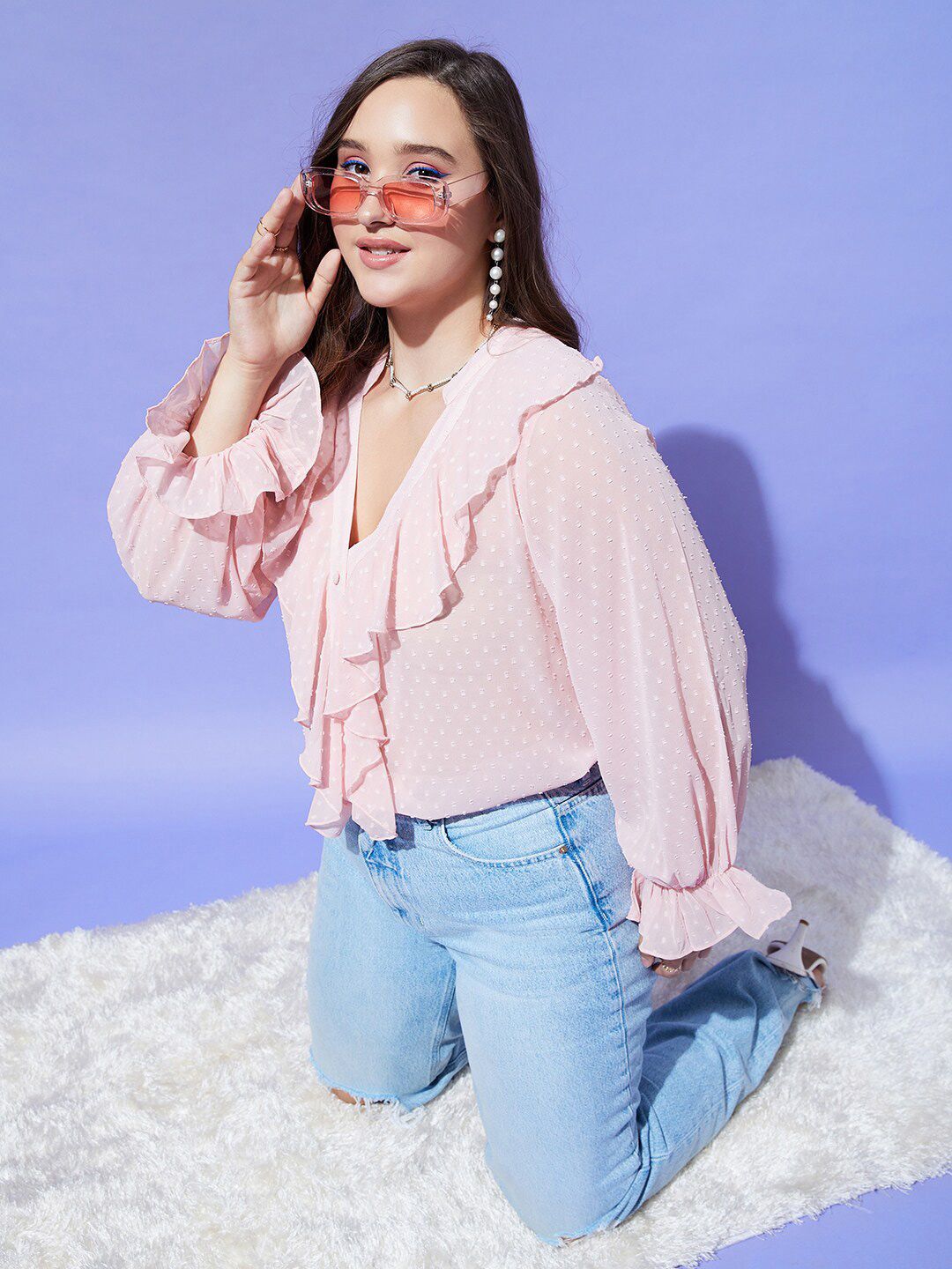 Berrylush Curve V-Neck Georgette Top