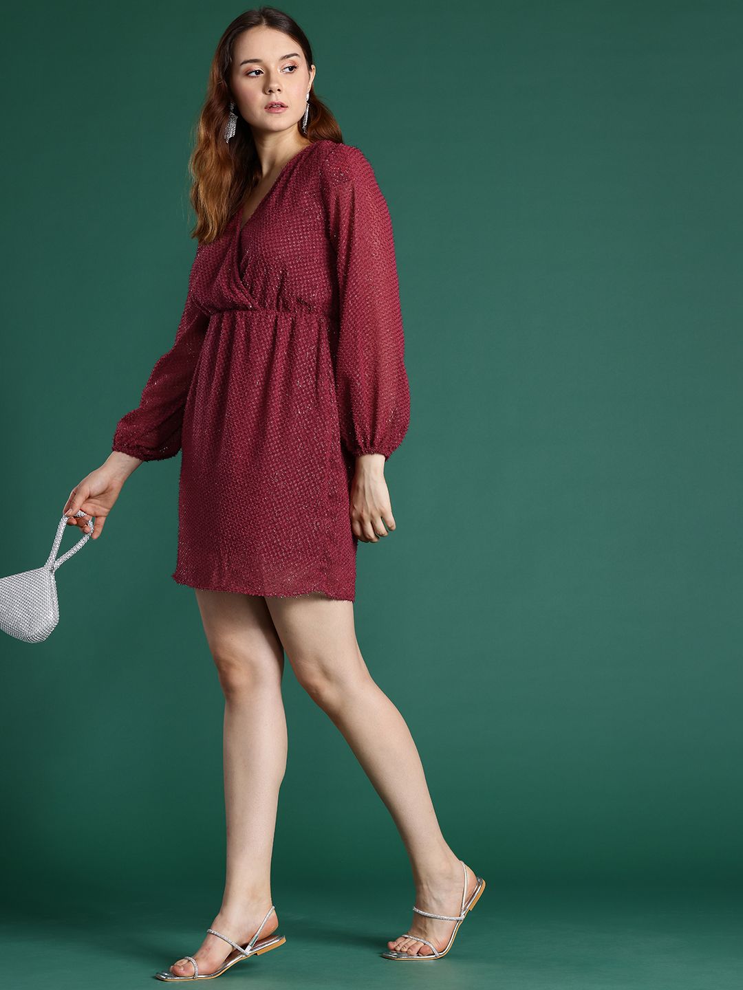 DressBerry Dobby Finish Puff Sleeve Mini Dress