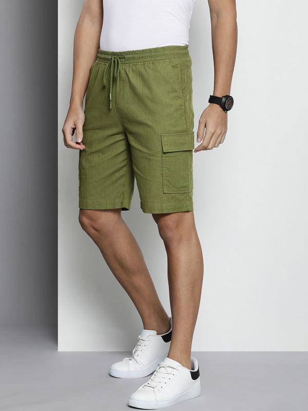 The Indian Garage Co Men Linen Cotton Slim Fit Cargo Shorts