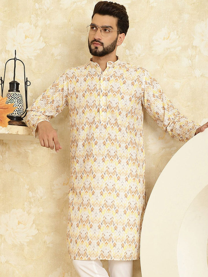 SOJANYA Geometric Printed Thread Work Cotton Straight Kurta