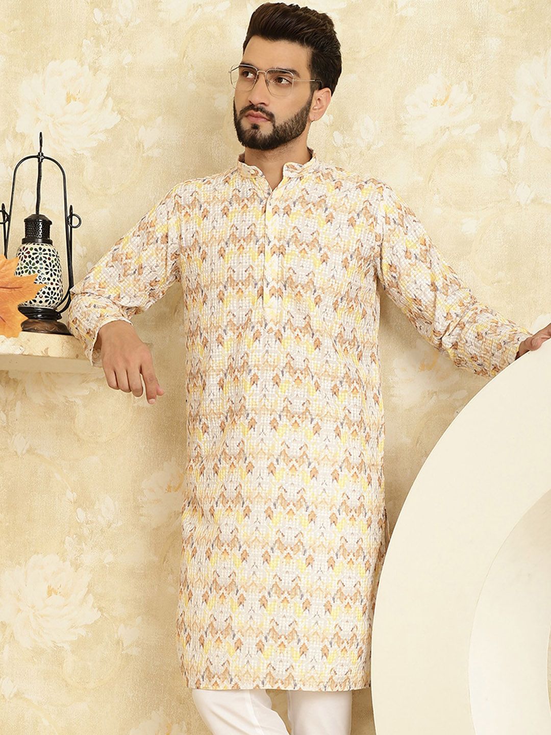 SOJANYA Geometric Printed Thread Work Cotton Straight Kurta