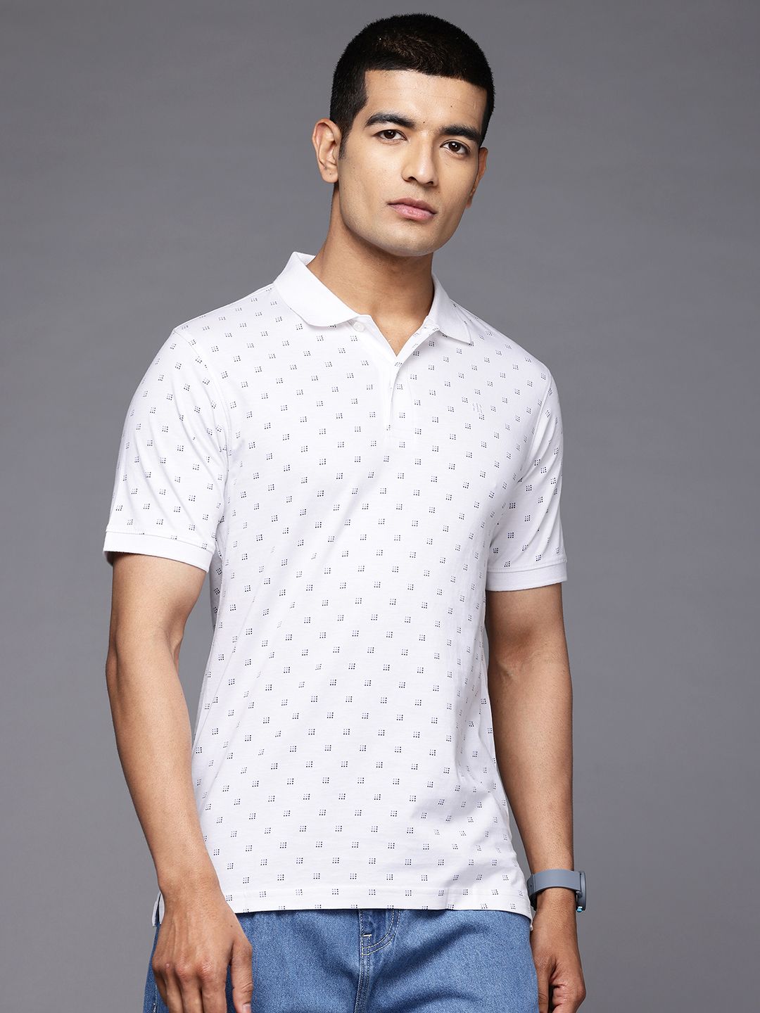 Raymond Geometric Printed Polo Collar Pure Cotton Slim Fit T-shirt