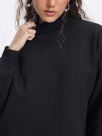 DressBerry Urban Edge High Neck Drop-Shoulder Crop Sweatshirt