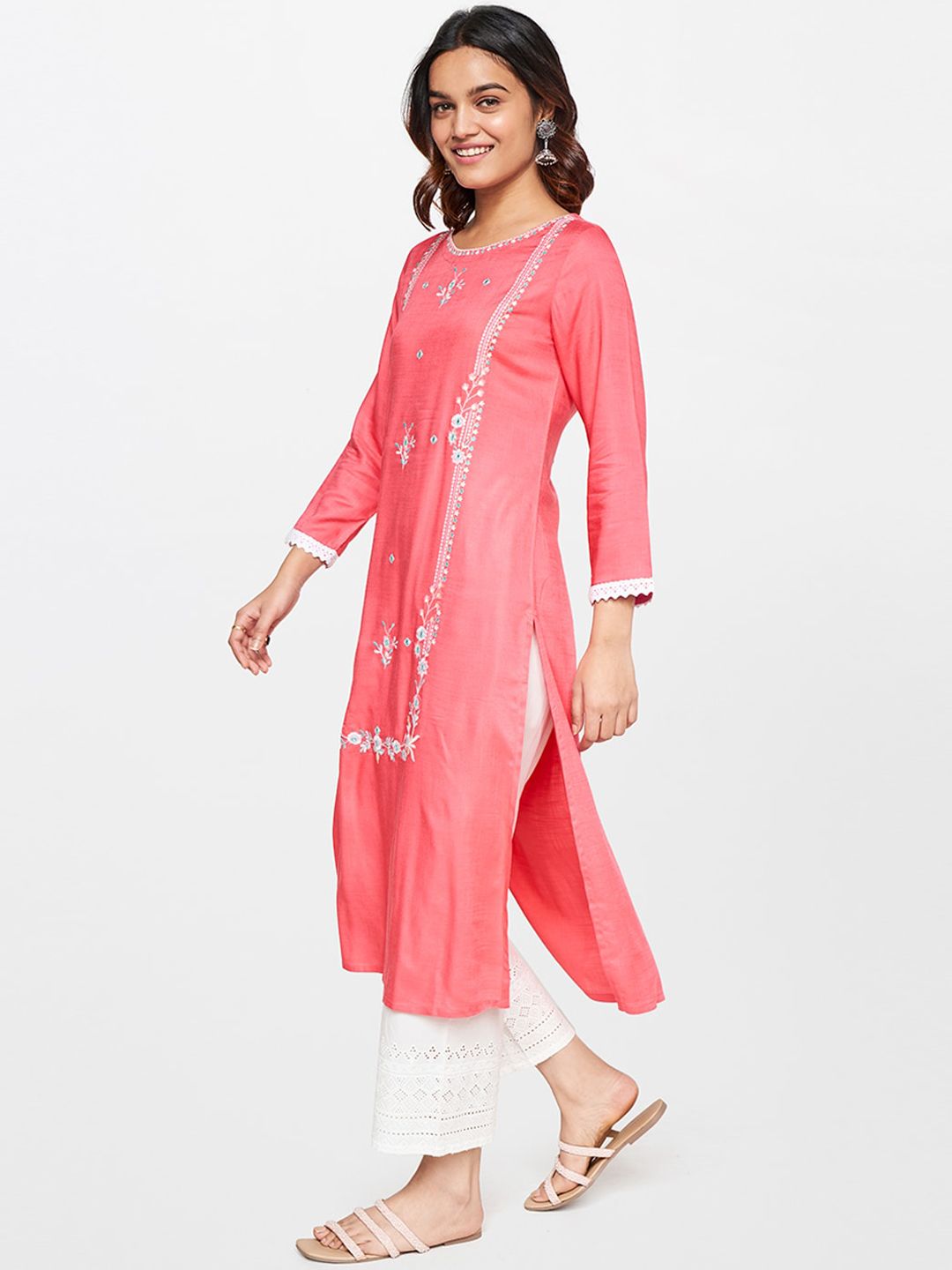 Global Desi Ethnic Motifs Embroidered Mirror Work Kurta
