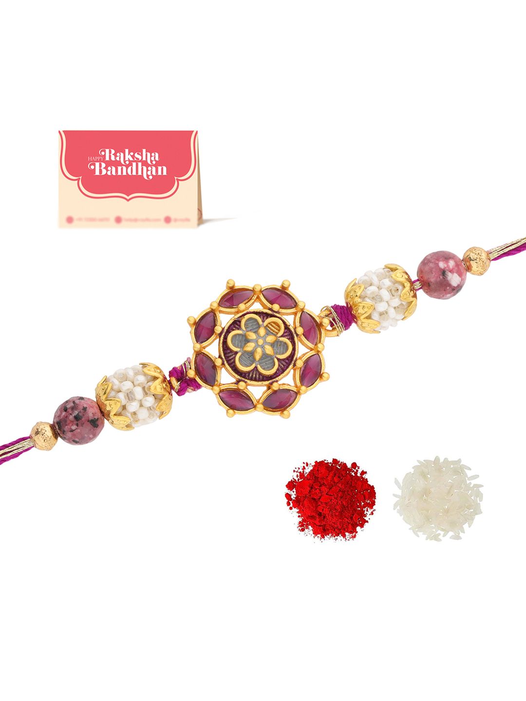 Voylla Regal Bloom Stone Floral Thread Rakhi