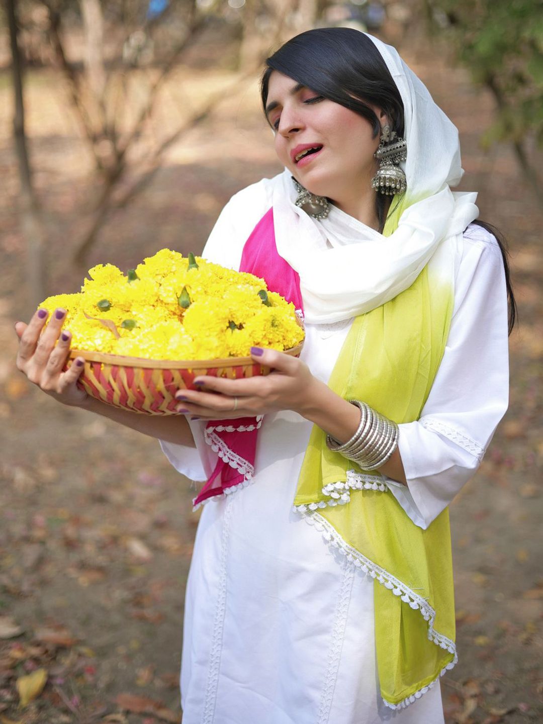 Kalini Women Rayon Embroidery A Line Kurta & Trousers With Tie & Dye Dupatta Set