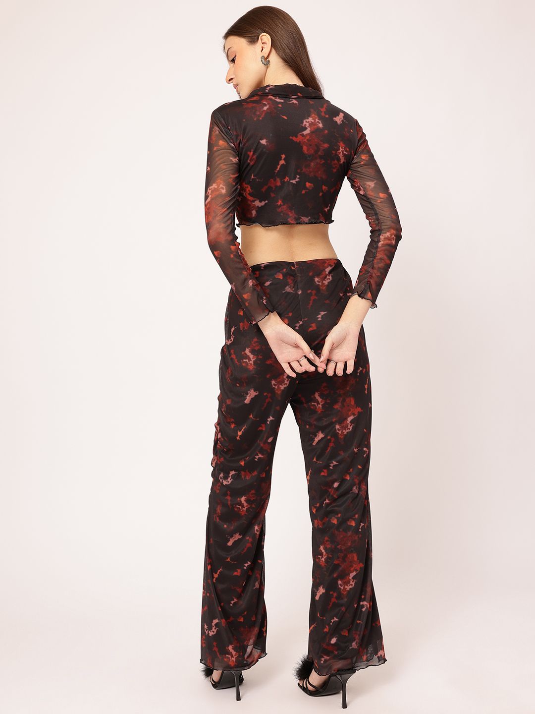 DressBerry 2000s Chic Printed Mesh Ruched Co-ords
