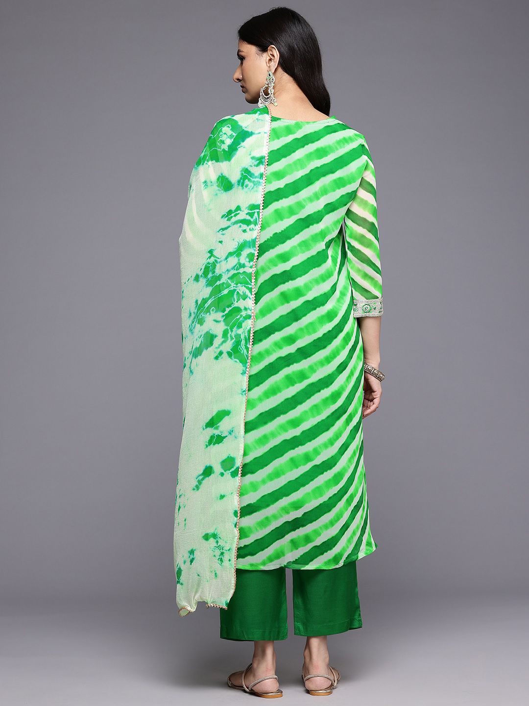 Varanga Leheriya Printed Sequinned Kurta With Trousers & Dupatta