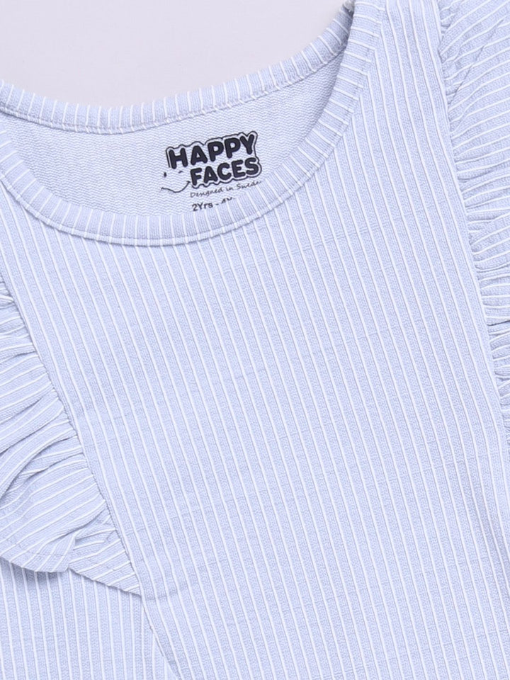 Happy Faces Girls Striped Ruffles Detail Pure Cotton Top