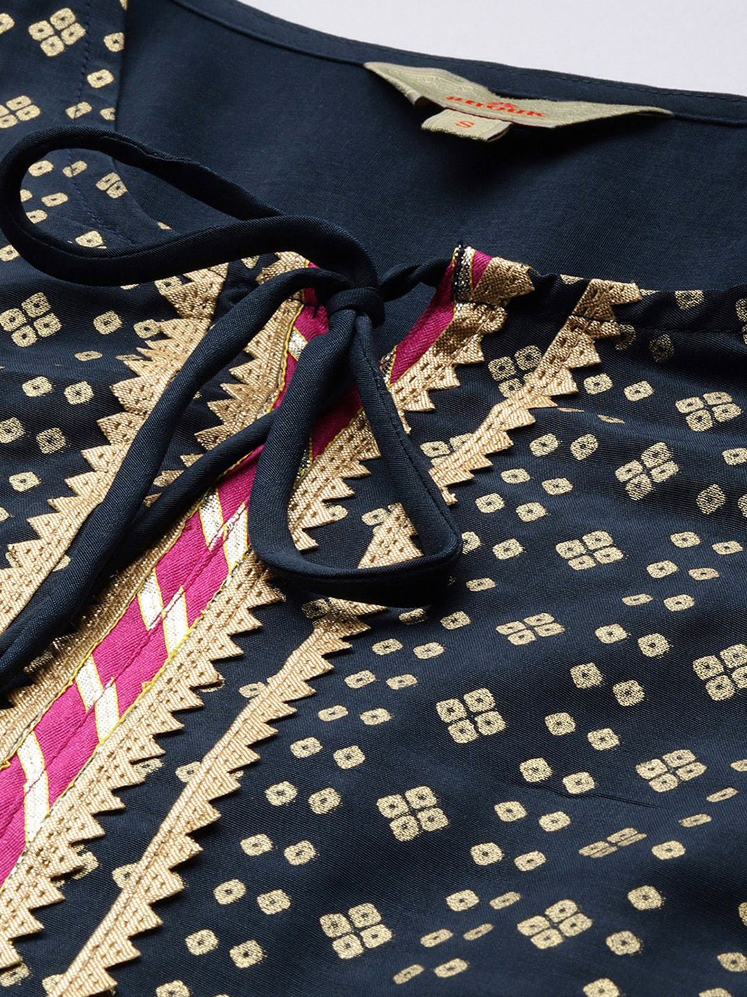 Anouk Ethnic Motifs Printed Tie-Up Neck Regular Gotta Patti Kurta With Palazzos