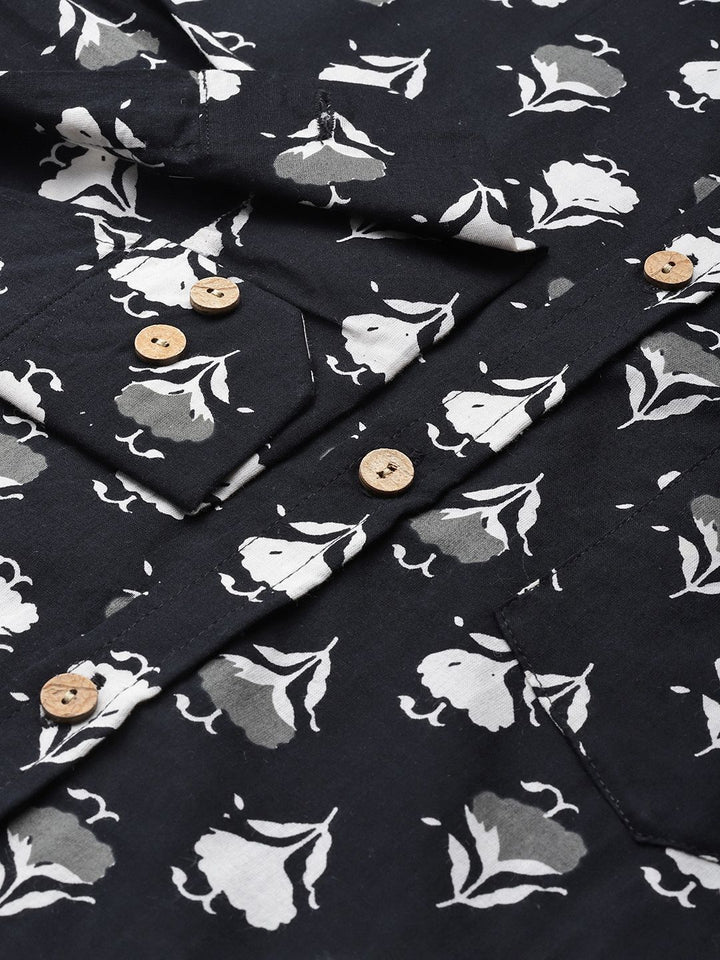 DENNISON Men Black Regular Fit Floral Printed Casual Shirt