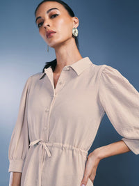 AND Shirt Collar Three-Quarter Sleeves Top & Trousers