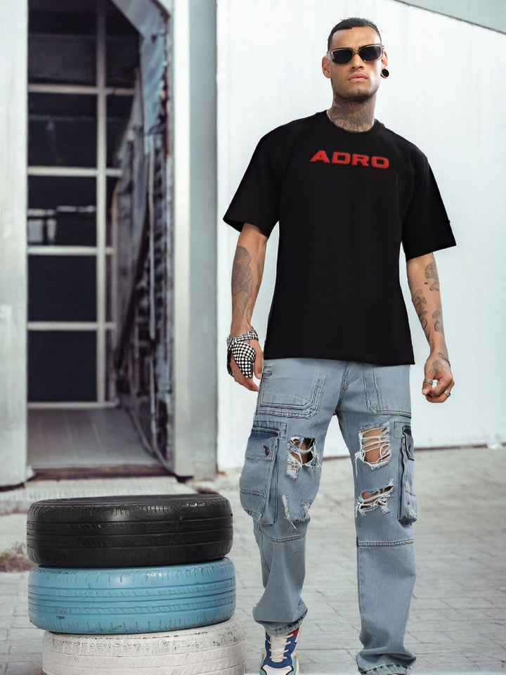 ADRO Graphic Printed Drop-Shoulder Sleeves Cotton Oversized T-shirt