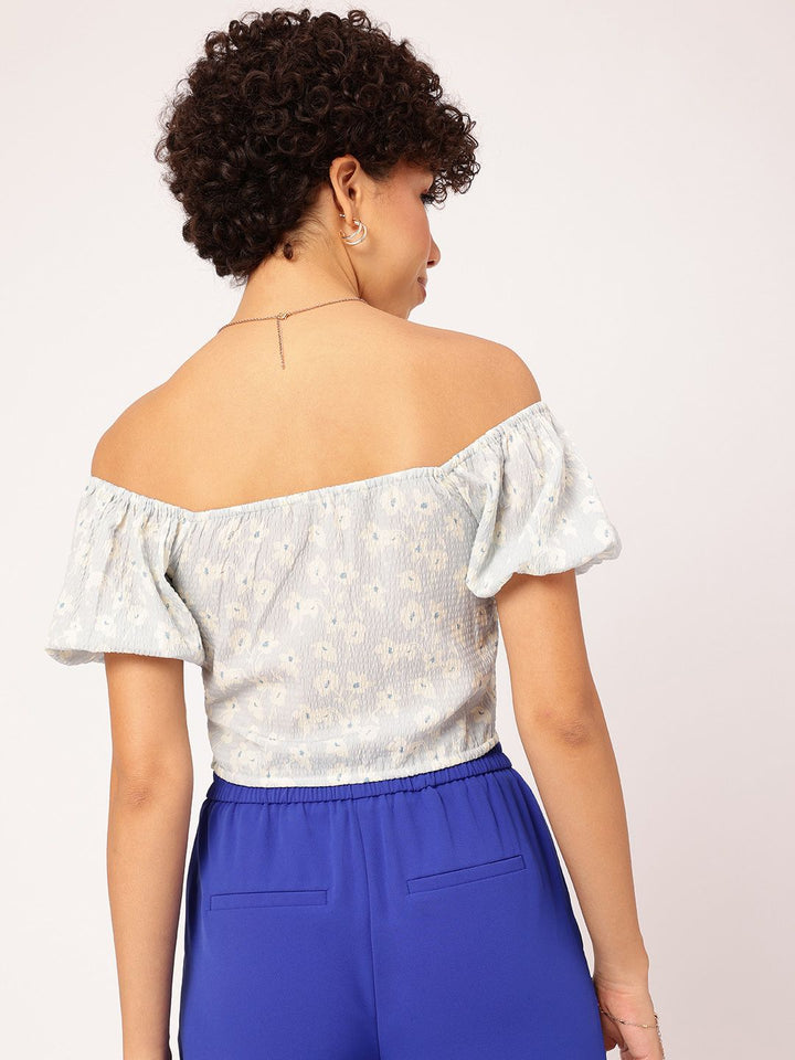 DressBerry Floral Sass Printed Off-Shoulder Bardot Crop Top