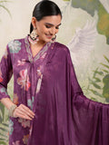Vishudh Burgundy Floral Printed Beads & Stones Straight Kurta With Trousers & Dupatta