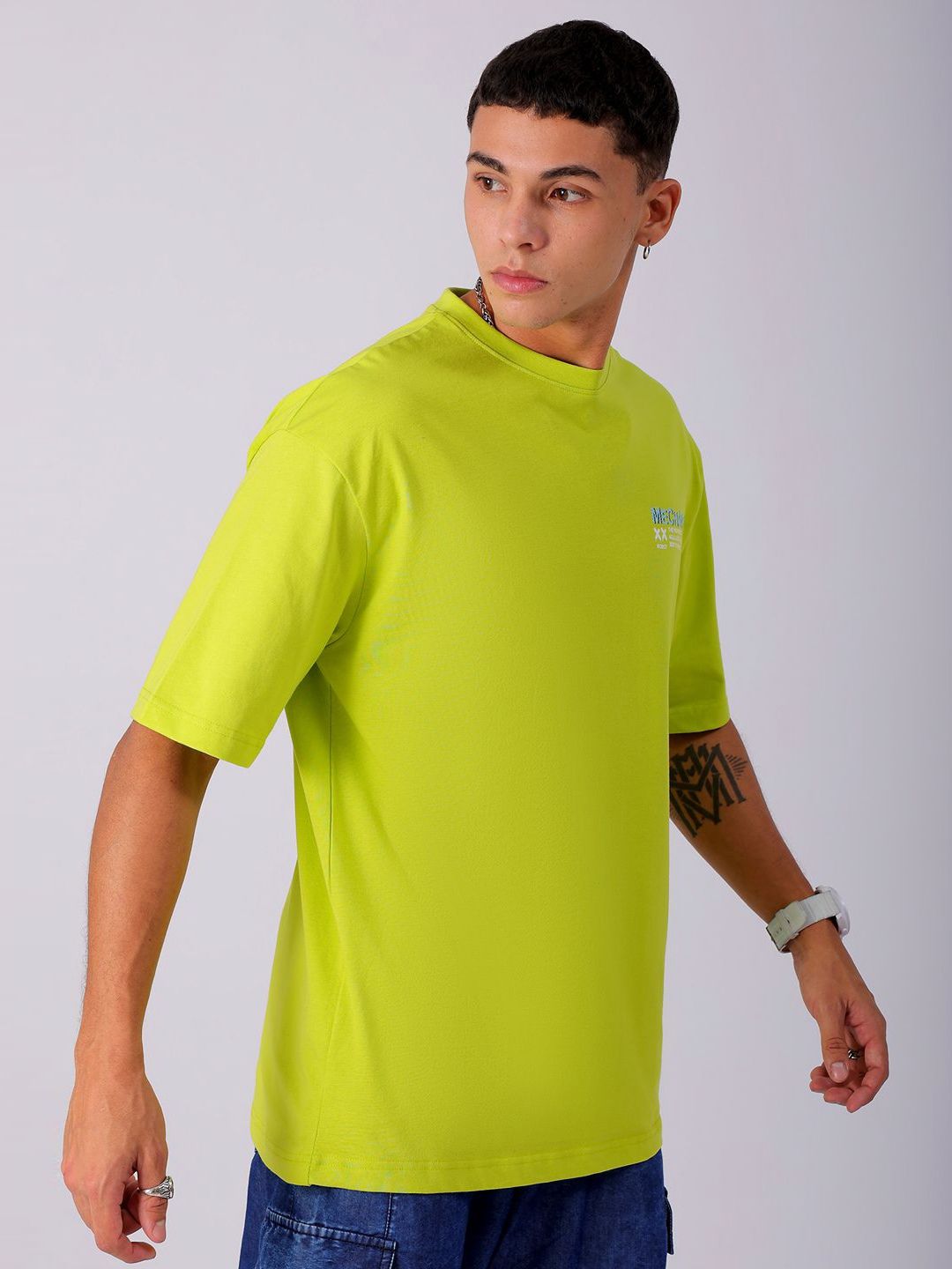 The Indian Garage Co Men Back Printed Baggy Round Neck Pure Cotton T-shirt