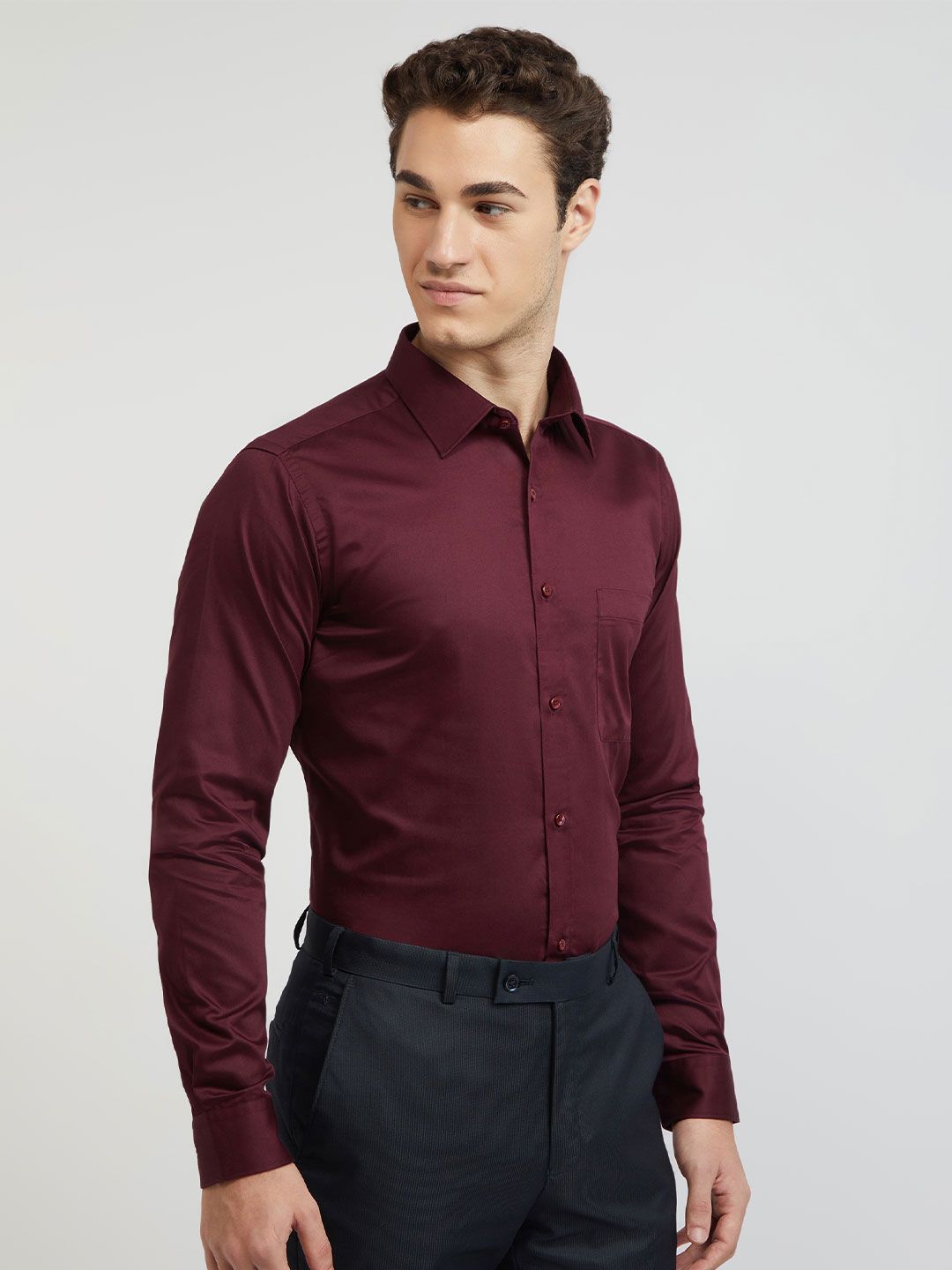 Raymond Men Maroon Pure Cotton Slim Fit Long Sleeves Formal Shirt