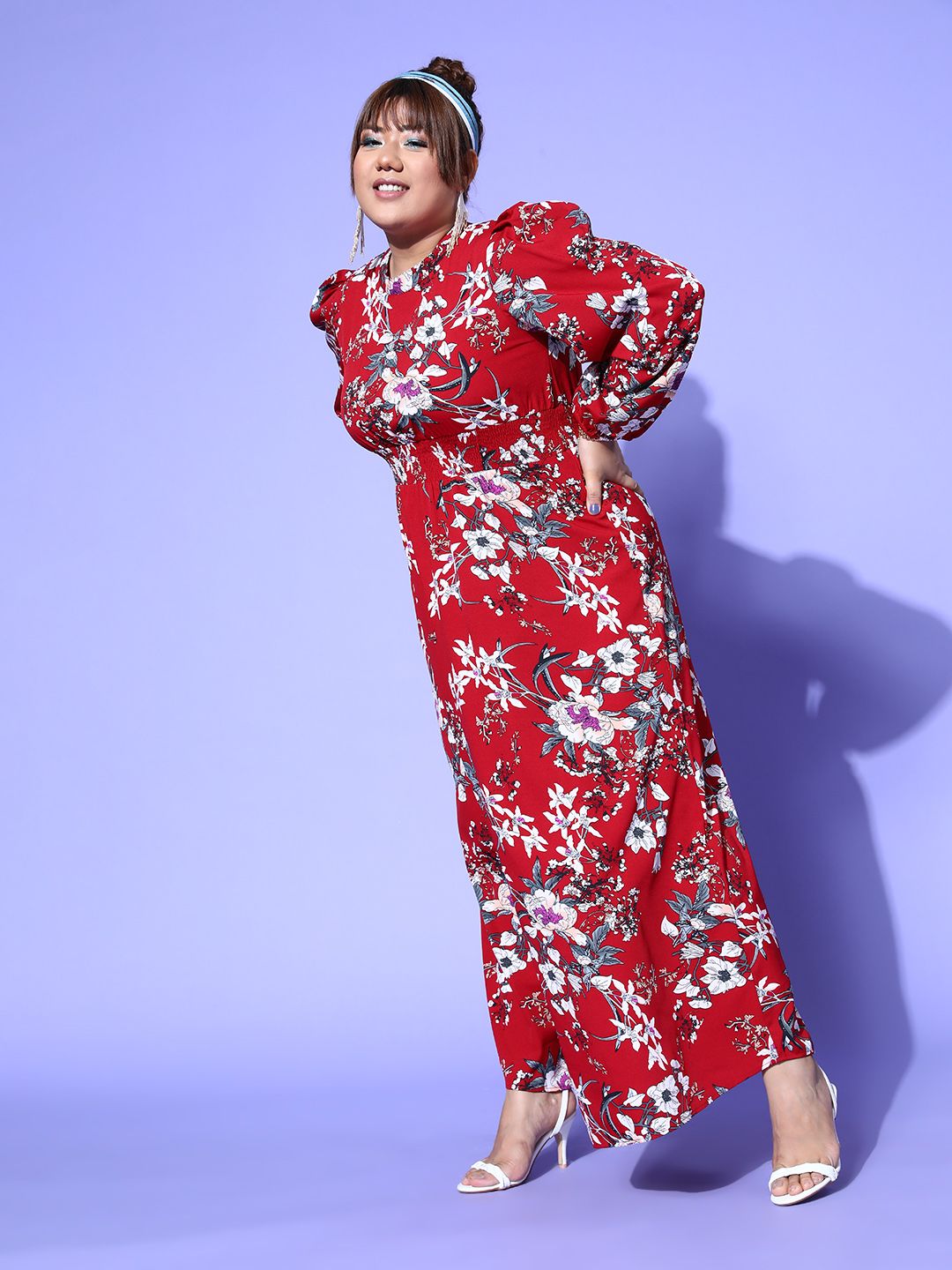 Berrylush Curve Women Red Floral Vacay Attire