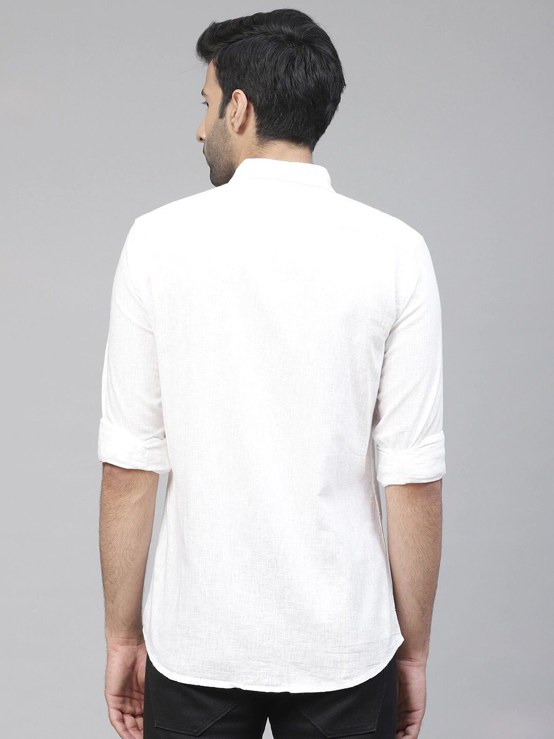 DENNISON Men White Smart Slim Fit Casual Cotton Linen Casual Shirt