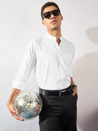 DENNISON Men Mandarin Collar Long Slevees Cotton Smart Casual Shirt