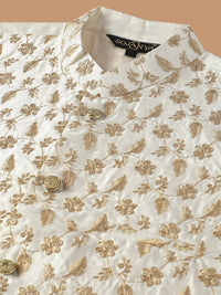 SOJANYA Ethnic Embroidered Sequinned Pure Cotton Kurta & Churidar With Nehru Jacket