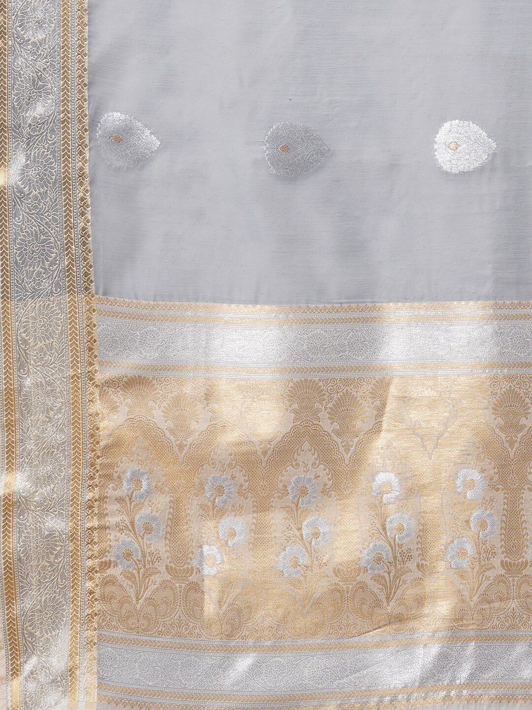Saree mall Grey & Gold-Toned Woven Design Silk Blend Banarasi Sarees