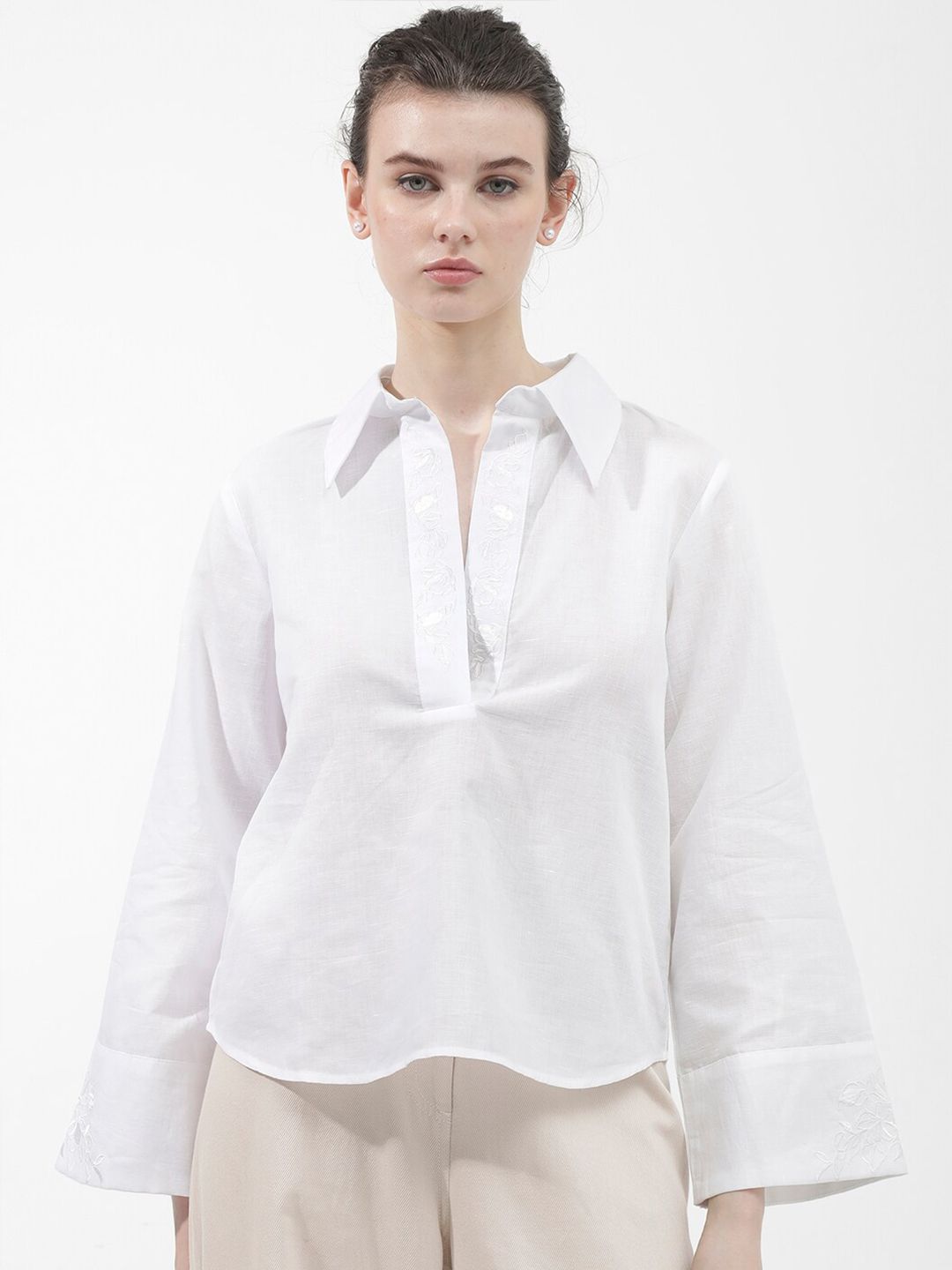 RAREISM Shirt Collar Linen Top