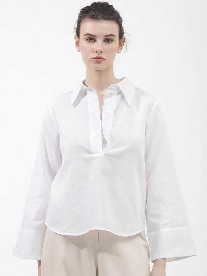 RAREISM Shirt Collar Linen Top