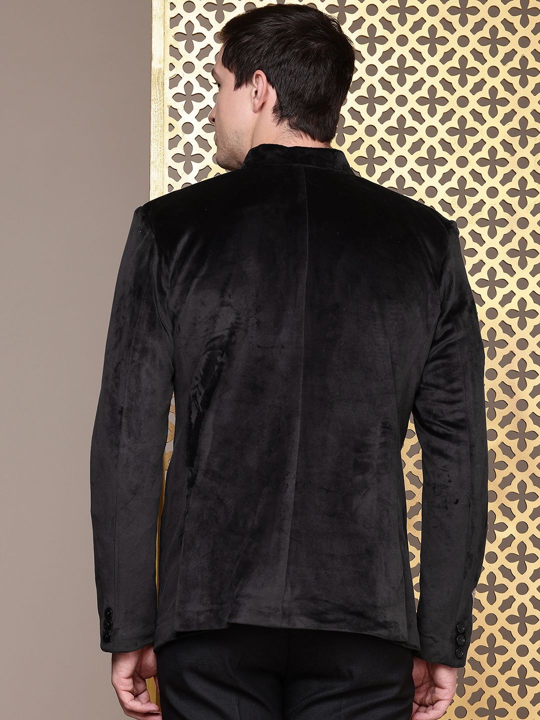 House of Pataudi Jashn Floral Zari Work Velvet Bandhgala Party Blazer