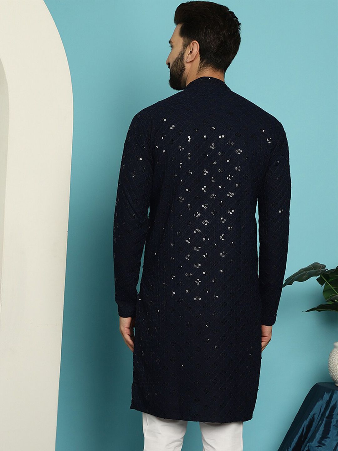 SOJANYA Ethnic Embroidered Sequined Pure Cotton Straight Kurta