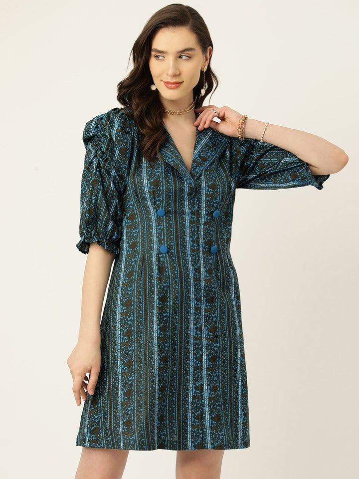 Antheaa Floral Print Puff Sleeve A-Line Dress
