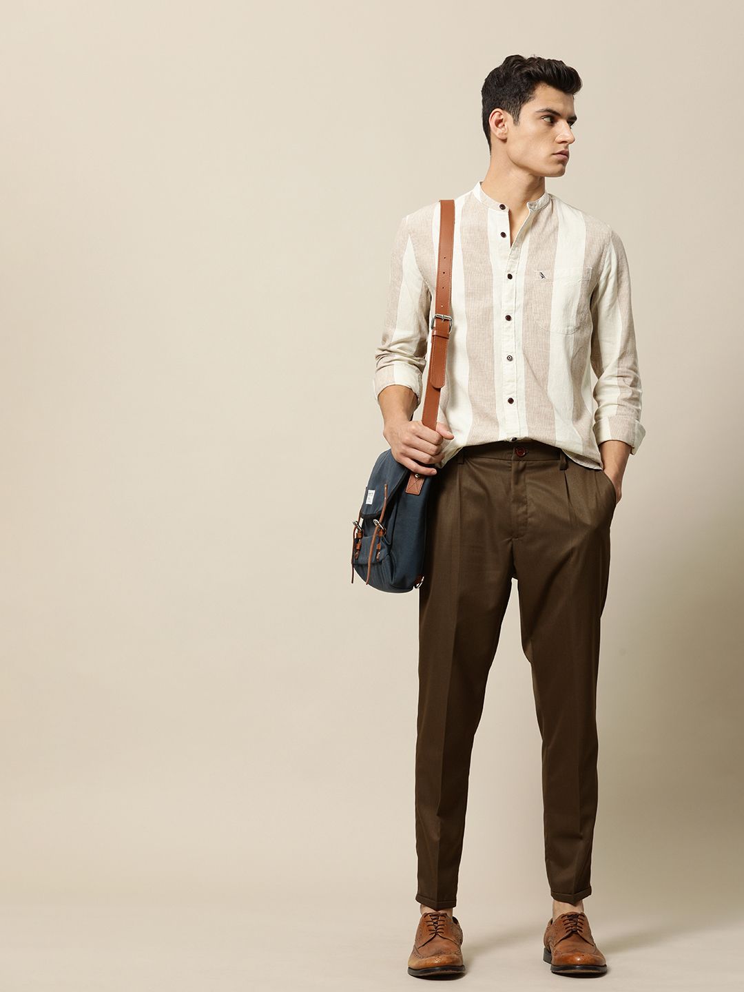 Mr Bowerbird Men Coffee Brown Tailored Fit Pleated Trousers