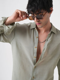 VASTRADO Men Classic Spread Collar Textured Slim Fit Casual Shirt
