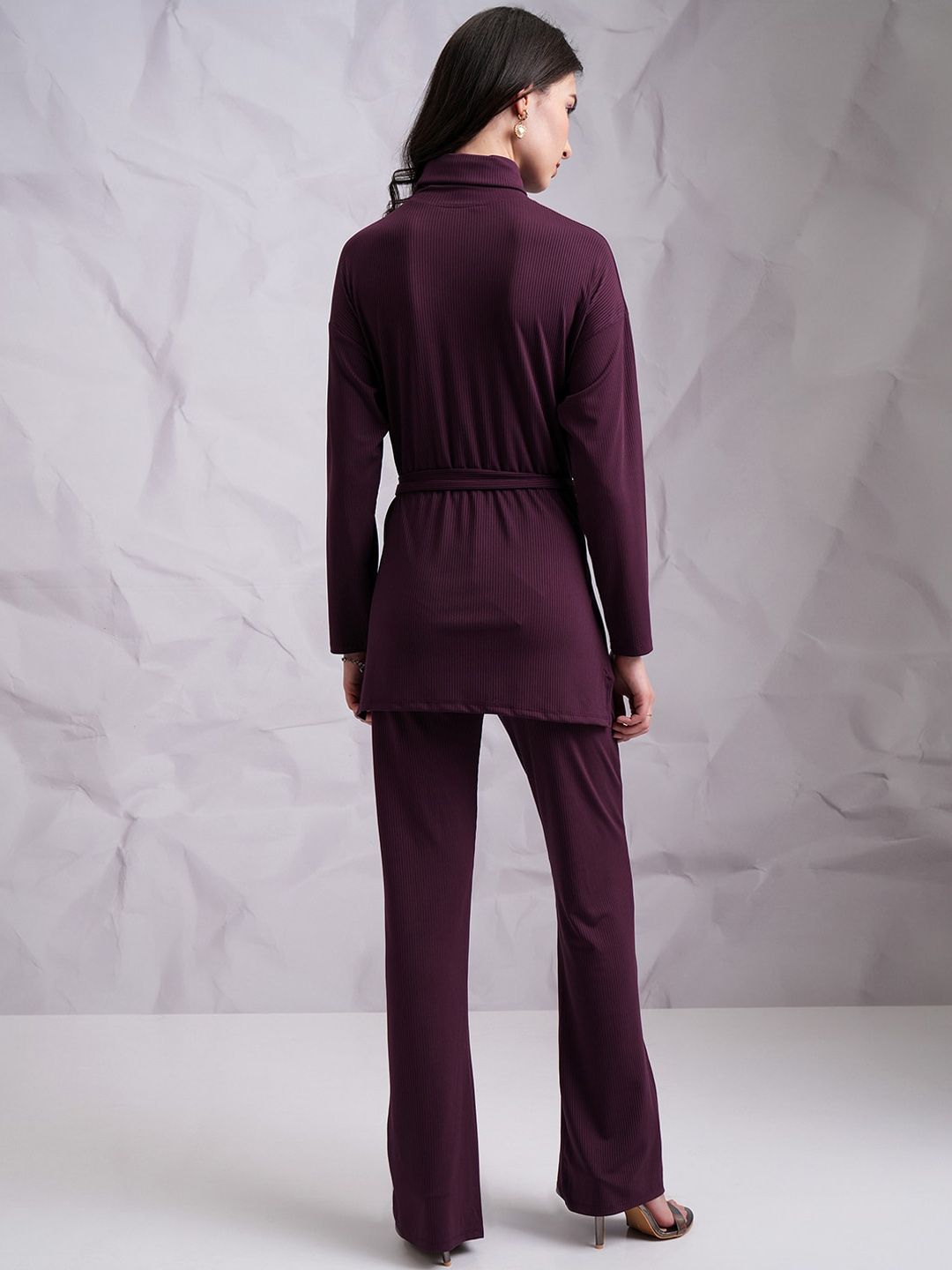 Tokyo Talkies Purple Ribbed Longline Top With Trouser