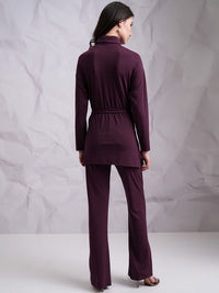 Tokyo Talkies Purple Ribbed Longline Top With Trouser
