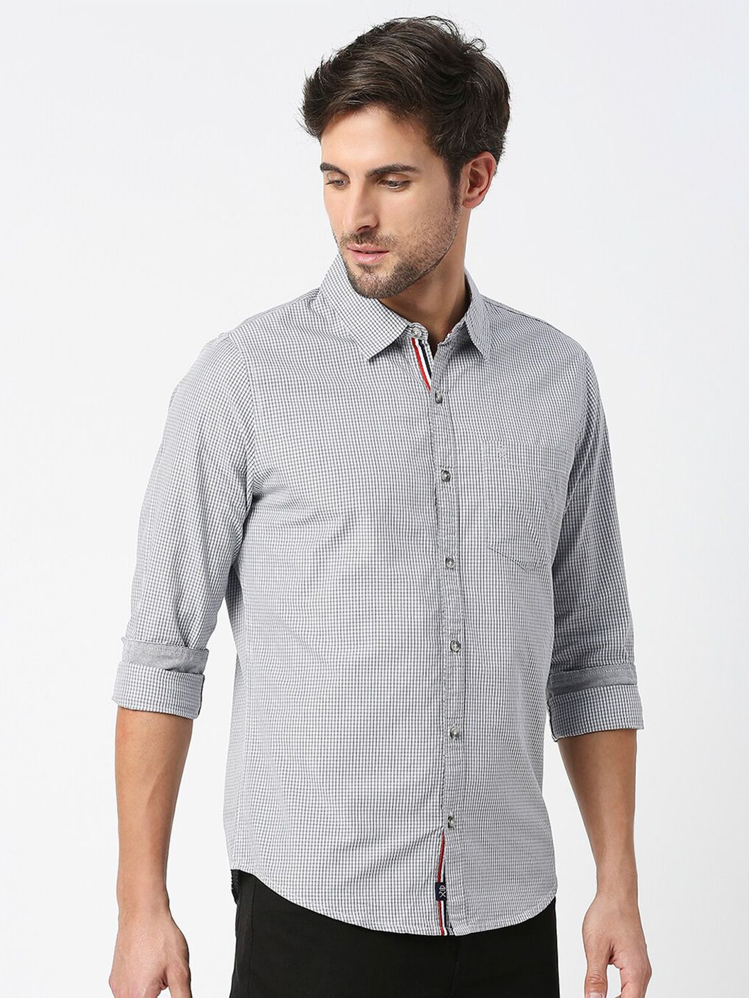 Thomas Scott Micro Checks Pure Cotton Slim Fit Casual Shirt
