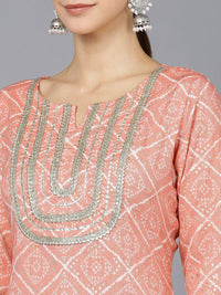 KALINI Bandhani Printed Notched Neck Gotta Patti Straight Kurta