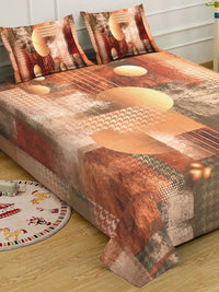 Klotthe Brown Geometric Printed Fitted 400 TC King 7D Bedsheet With 2 Pillow Cover